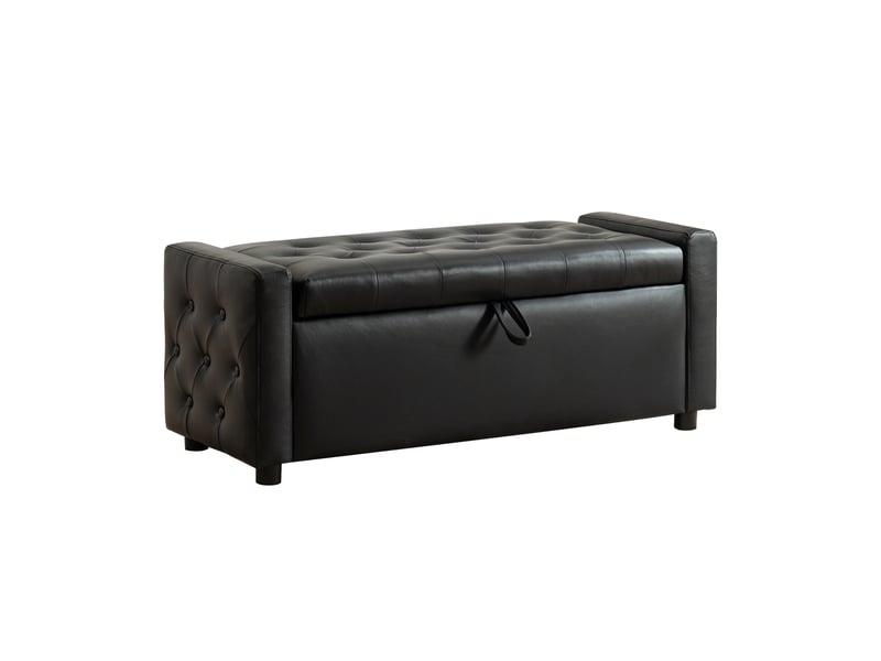  Ottomane rectangulaire blanc avec rangement, banquette capitonnée, coffre intérieur, 122 cm  - Conforama E
