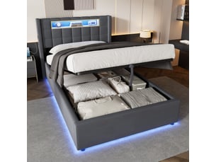 Lit coffre 90x200 cm <strong>BEAOK</strong>  <strong></strong> coloris gris
