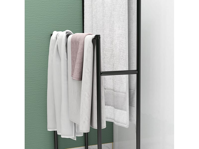  Porte-serviettes sur pied noir en métal à 2 barres décalées, 66 × 20 × 110 cm, pour sécher vos serviettes  - Conforama D
