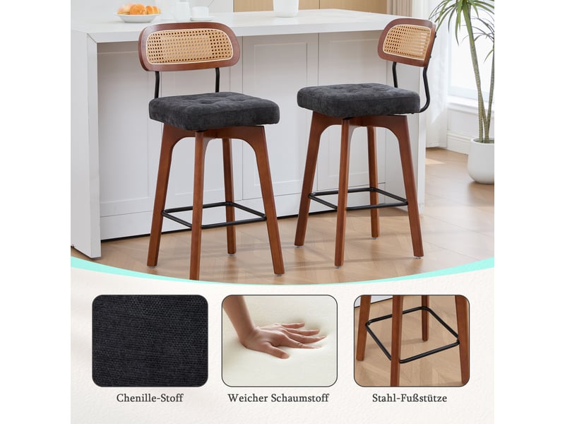  Fauteuil de salon - ensemble de 2 tabourets de bar pivotants à 360°, tabourets de bar de cuisine et de petit-déjeuner, noir  - Conforama D