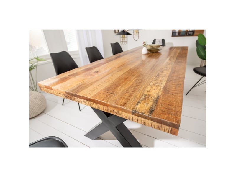  Table de salle à manger loden – bois massif de manguier verni – 240 cm – style industriel  - Conforama D