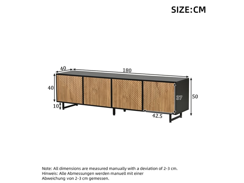  Meuble tv rangement salon 180 40 50 cm 4 portes bois naturel noir metal grand homvra  - Conforama E