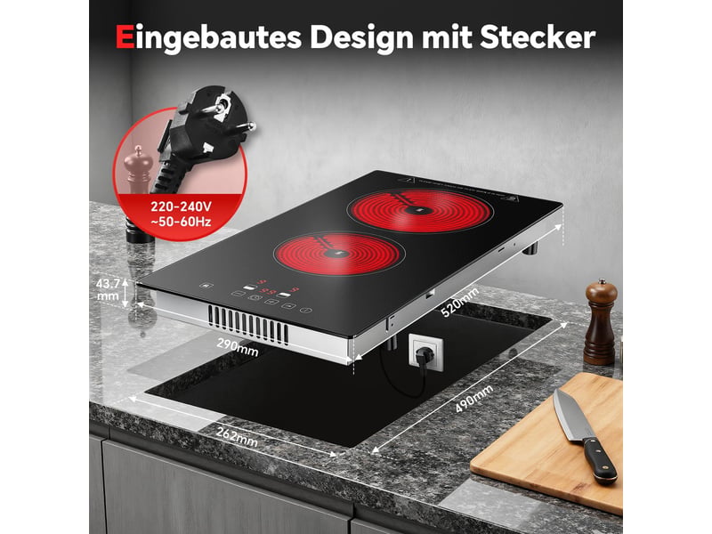 Plaque vitrocéramique 2 foyers, plaque de cuisson encastrable 30 cm, commande tactile, 3000 w, minuterie et sécurité enfants - Conforama C