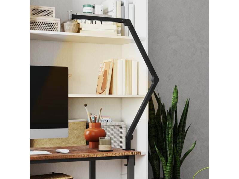  Lampe de bureau. Luminosité et couleur réglables. Pince en métal. 96 led. Noire.  - Conforama E