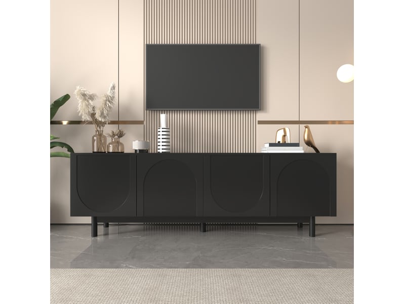  Meuble tv noir 175 x 38 x 56 cm, 4 portes push-to-open et étagères réglables  - Conforama B