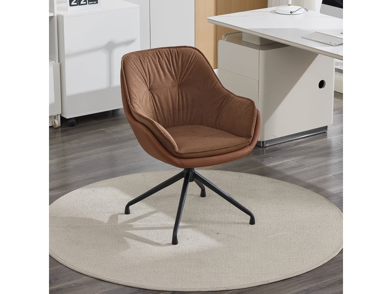  Fauteuil de bureau pivotant avec retour automatique, assise ergonomique et piètement métallique en simili cuir marron  - Conforama B