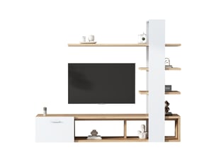 Ensemble meuble salon meuble tv mural bois et blanc 180 cm pour écran jusqu'à 60 pouces avec rangements