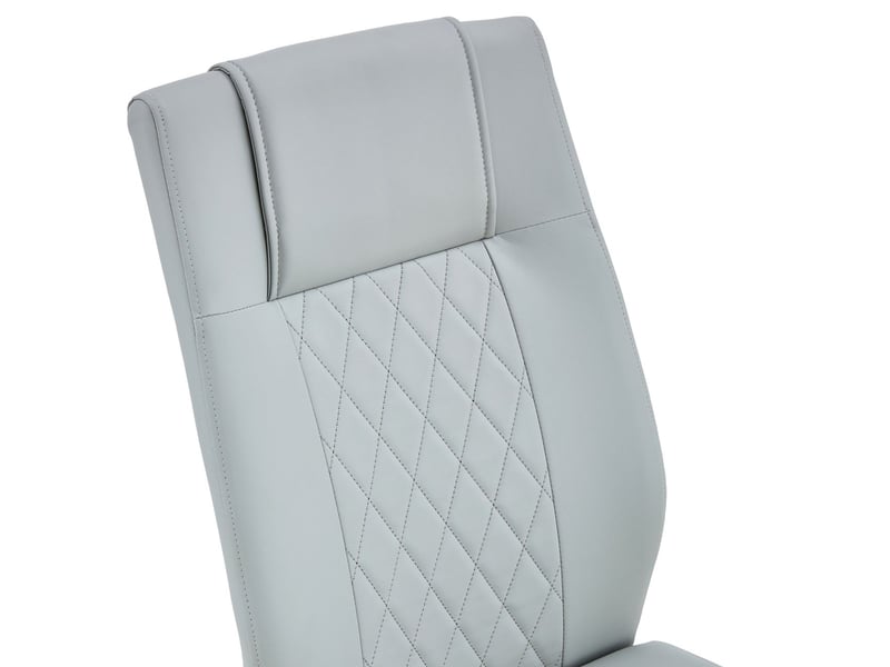  Lot de chaises 4 pièces revêtement en cuir pu gris clair dossier à effet filet pieds en métal brillant argenté et patins antidérapants style intemporel et polyvalent  - Conforama E