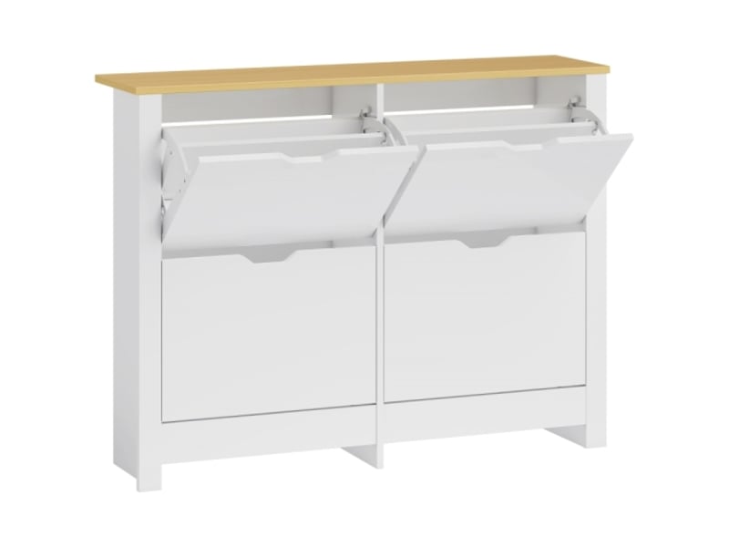  Meuble à chaussures étroit blanc bois 4 abattants 105x26x80 cm pour 8-16 paires avec rangement entrée  - Conforama A