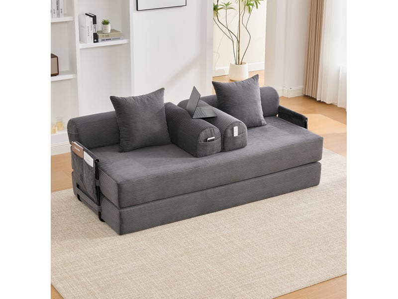  Canapé modulable modenvie 3 places en velours côtelé gris foncé 200 x 94 cm  - Conforama E