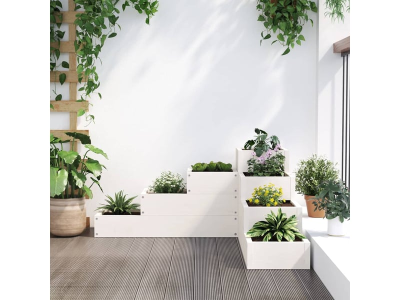  Jardinière - bac à fleurs 4 niveaux 80,5x79x36 cm blanc bois de pin massif  - Conforama C