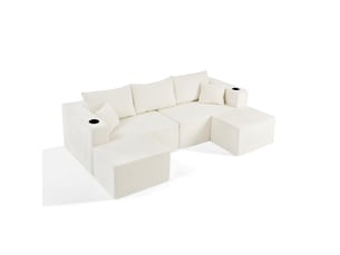 Canapé d’angle modulaire 3 places 230x138x75 cm avec ottomans mobiles en velours côtelé beige