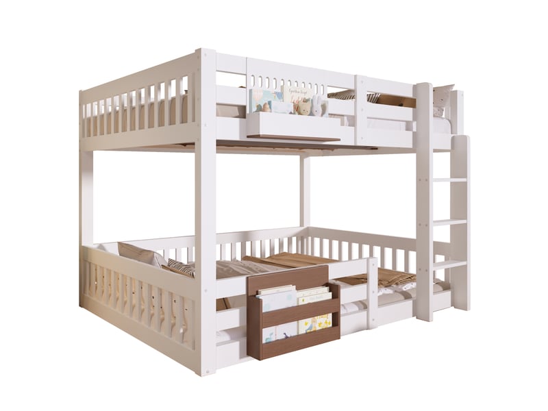  Lit superposé, 140 x 200 cm, compartiments de rangement, barrière de sécurité, échelle, sans matelas, blanc  - Conforama A