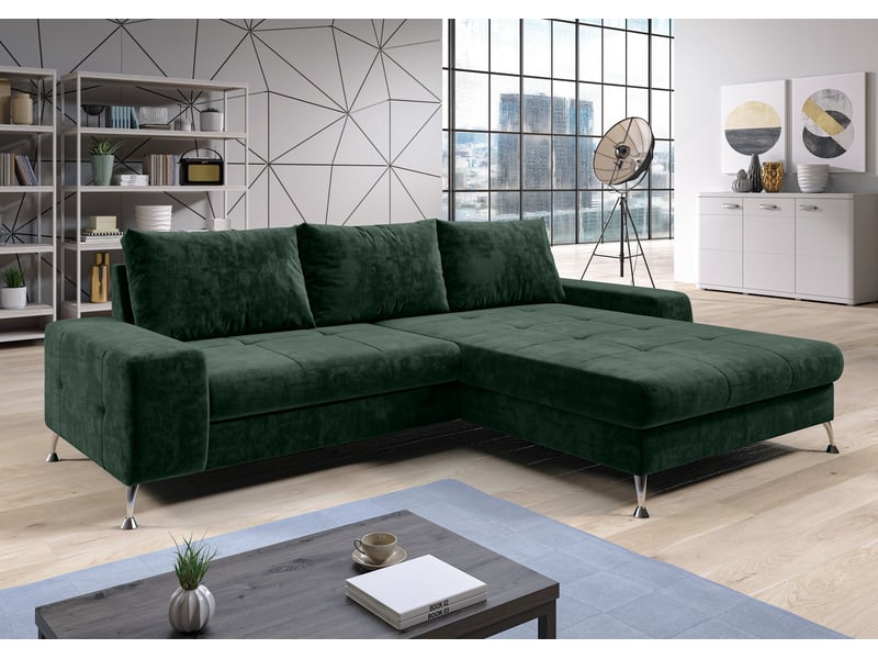  Canapé d’angle artemia vert velours 275 cm convertible avec coffre droite Artemia - Conforama B