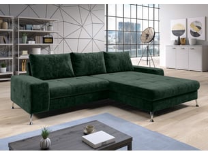 Canapé d'angle droit convertible <strong>AX LIVING </strong> <strong>Artemia</strong> 4 places Velours vert avec coffre de rangement