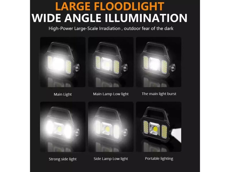Affichage de la puissance puissance de sortie lampe de travail batterie au lithium intégrée charge usb et charge solaire smd cob led torche - Conforama E