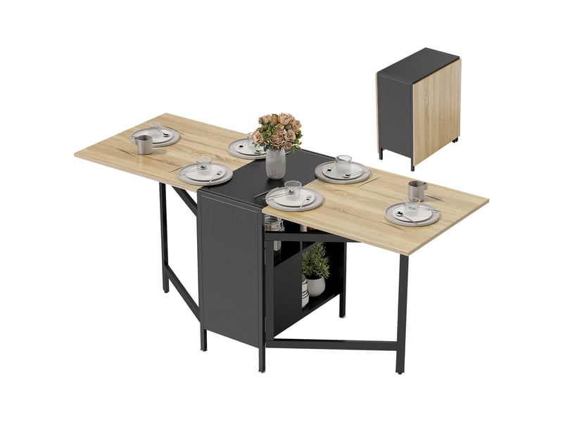  Table de salle à manger pliante à abattants, 4 compartiments, 3 configurations pour cuisinesalon, 169 x 60 x 75 cm, naturelfoncé  - Conforama B
