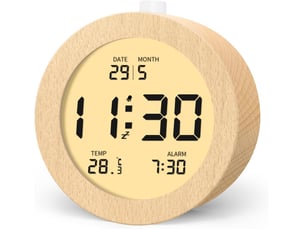 Réveil numérique, réveil en bois avec affichage de la température et fonction de répétition de l'alarme (snooze)