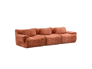 Canapé droit 3 places 288x101x69 cm orange en chenille, design ondulé, assise en mousse et larges accoudoirs