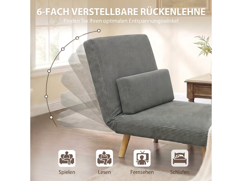  Fauteuil convertible 1 place en velours côtelé gris foncé 90x190 cm  - Conforama E