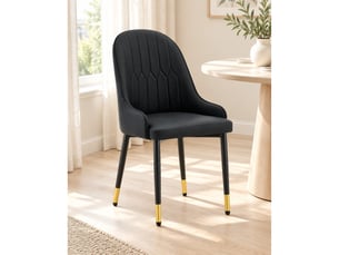 Lot de 2 chaises de salle à manger dossier éclair rembourré  - pieds en métal, simili cuir noir
