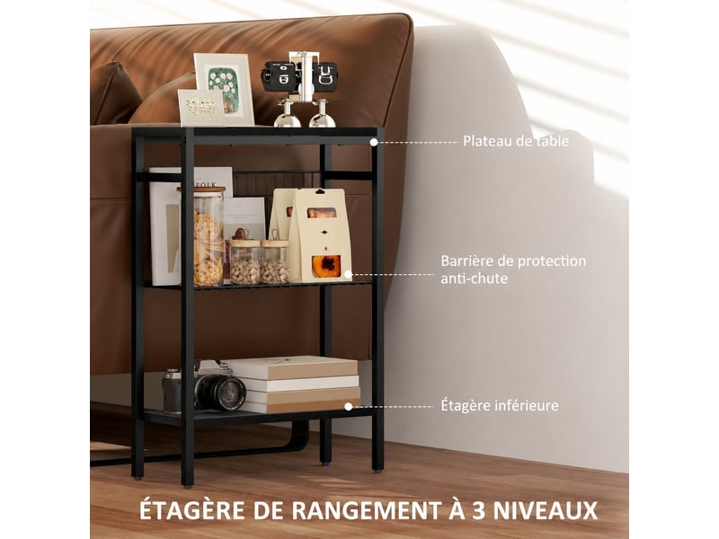  Table d'appoint industrielle noire, bout de canapé avec 3 étagères, petite table de salon gain de place, 43x18x62,5 cm  - Conforama R