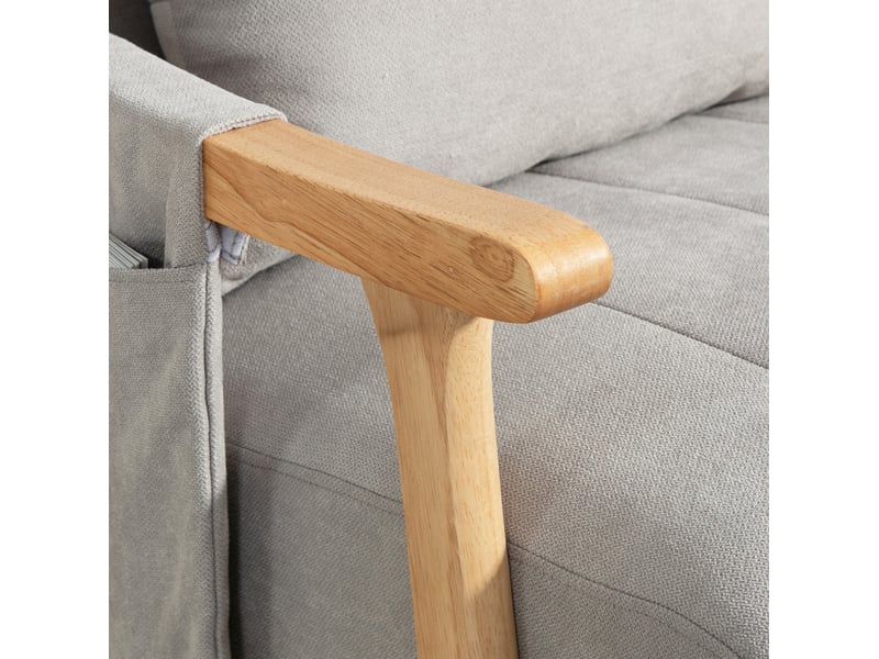  Fauteuil à bascule ulevr avec coussin lombaire et poche latérale, 90 x 65 x 98 cm, polyester gris, cadre en bois de hêtre  - Conforama D