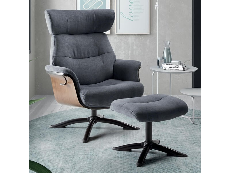  Fauteuil relax manuel pivotant + repose-pieds bois et tissu bleu - nakano NAKANO - Conforama B