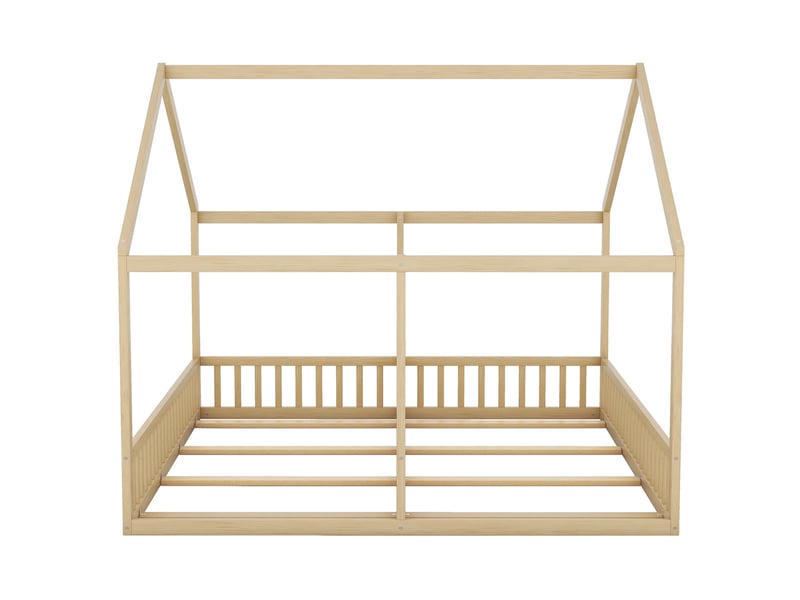  Lit cabane 2 places en pin et mdf, lit double avec barrières et toit, 90x200 cm et 90x200 cm, matelas non précisé  - Conforama E