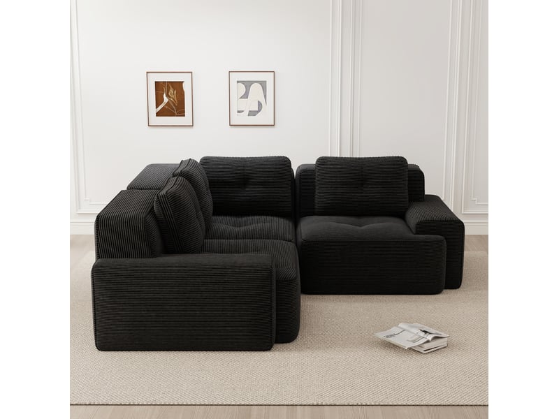  Canapé d’angle modulable 3 places en velours côtelé noir 206x206 cm  - Conforama B