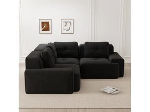 Canapé d'angle compressé gauche fixe <strong>MAISENTIEL</strong> <strong></strong> 3 places Velours côtelé noir