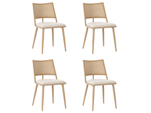 Lot de 4 chaises de salle à manger beige, assise en pu et dossier en rotin