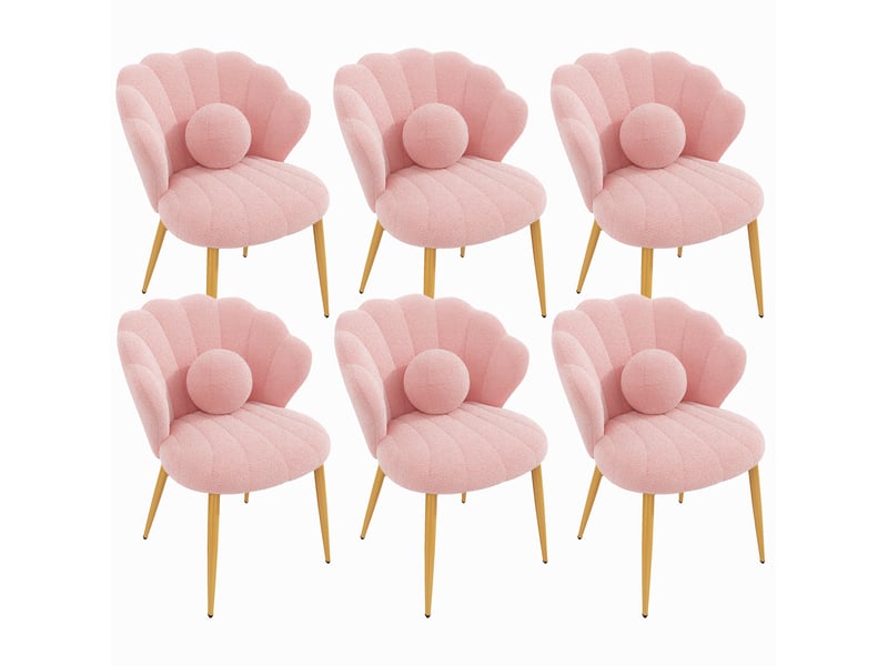  Lot de 6 chaises de salle à manger 60 x 62,5 x 83 cm roses, tissu peluche, pieds métalliques dorés  - Conforama A