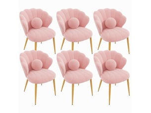 Lot de 6 chaises de salle à manger 60 x 62,5 x 83 cm roses, tissu peluche, pieds métalliques dorés