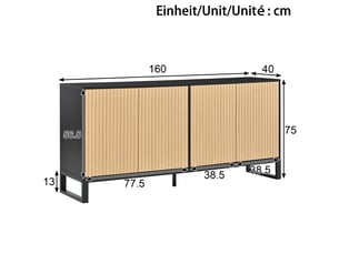 Sideboard noir 4 portes meuble de rangement buffet pb et mdf avec lignes verticales et hauteur surélevée