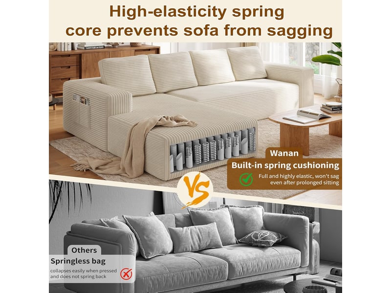  Canapé convertible - 4 places - sans montage - canapé-lit - avec fonction couchage - velours côtelé blanc - l 261 x h 58 x p 88 cm  - Conforama D
