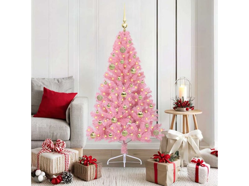 Sapin de noël artificiel, arbre de noël pré-éclairé rose 150 cm pvc shl790 - Conforama B