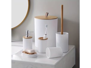 Ensemble d'accessoires de salle de bain, 6 pièces, brosse de toilette distributeur de savon porte-brosse à dents gobelet porte-savon poubelle (blanc)