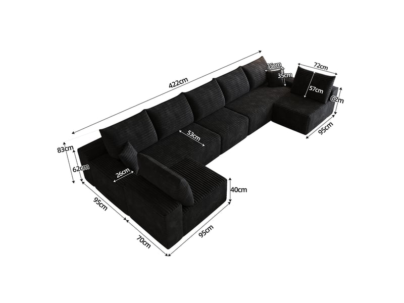 Canapé d'angle noir modulable avec méridienne en tissu côtelé rayé design moderne pour salon - Conforama C