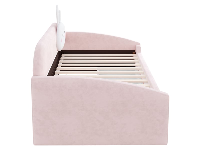  Lit banquette enfant 90x200 cm rose avec coussin lapin, 2 tiroirs et éclairage led Fay Lum - Conforama E