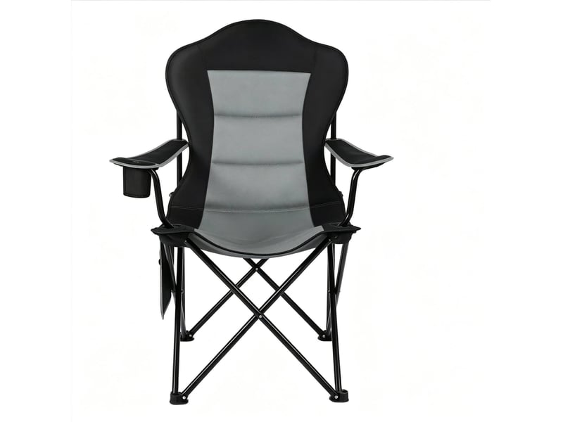 Fauteuil pliant de camping 84x62x110 cm – noir et gris foncé – porte-gobelet et poche latérale de rangement - Conforama D