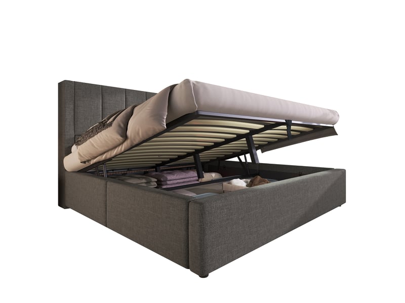  Lit coffre 140 × 190 en lin gris, porte-gobelet discret, usb et usb-c IKSETERA TRADING LTD - Conforama A