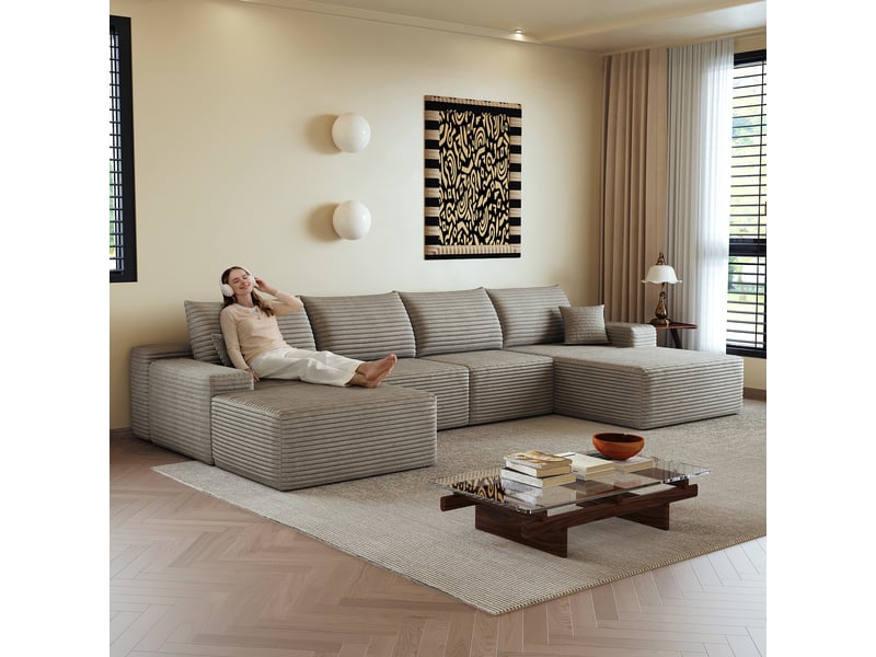 Canapé d'angle, canapé modulable, livré monté, design moderne, 340 cm, pour salon, chambre, appartement, assise profonde, camel - Conforama C