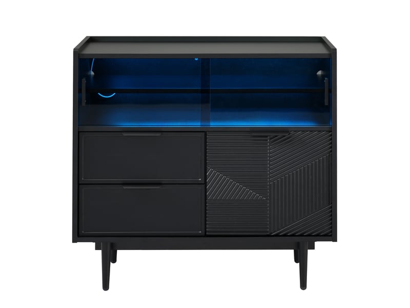 Meuble de rangement sdb 80 cm, porte vitrée, éclairage led, buffet moderne - Conforama A