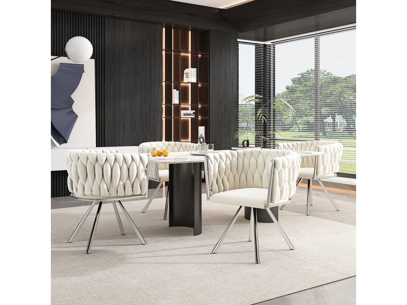  Chaise de salle à manger pivotante 360° lot de 2  - dossier incurvé, velours beige et argent  - Conforama C