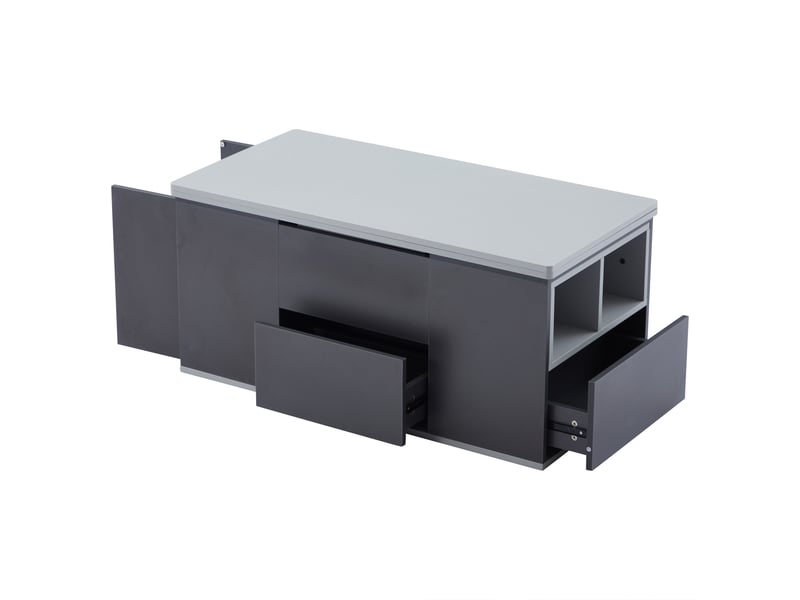 Table basse relevable grise 100x51 cm, table de salon multifonction avec plateau ajustable et tiroirs de rangement - Conforama W