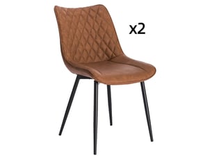 Lot de 2 chaises de salle à manger en similicuir marron clair, pieds métal