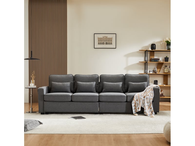  Canapé 4 places 264x83x87 cm avec poches d'accoudoirs gris foncé  - Conforama C