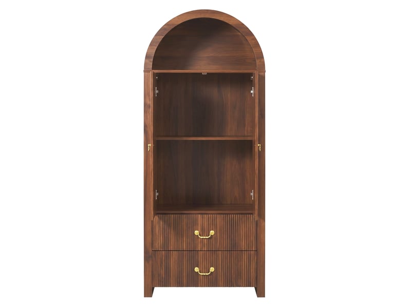 Buffet haut avec led et 2 portes 2 tiroirs 76x38x180 cm coloris noyer - Conforama E