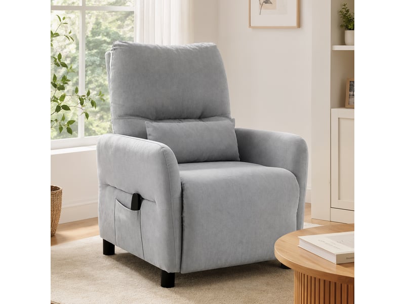 Fauteuil massant chauffant inclinable avec coussin tissu gris clair - Conforama D